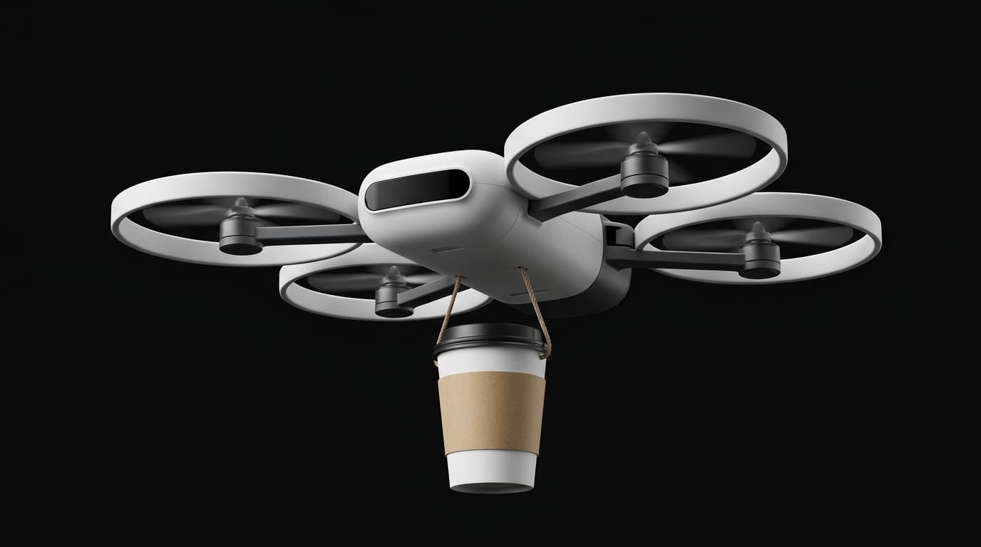 The Mote drone carrying a coffee cup